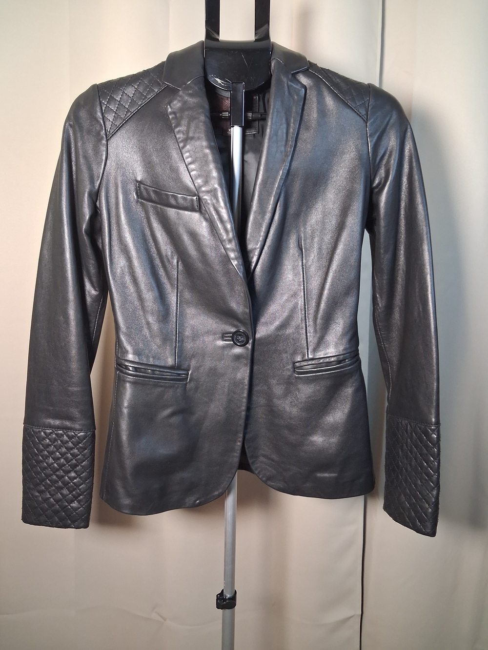 Anne Klein Black Leather Tailored Jacket